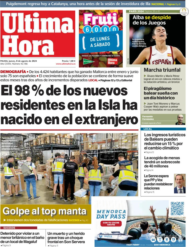 Portada Periódico de Ibiza y Formentera 2024-08-08